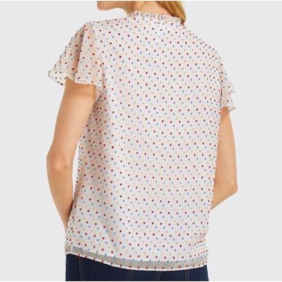 Draper James Women's White Dot Flutter Sleeve Blouse Size Medium Rainbow Polka - Picture 12 of 12